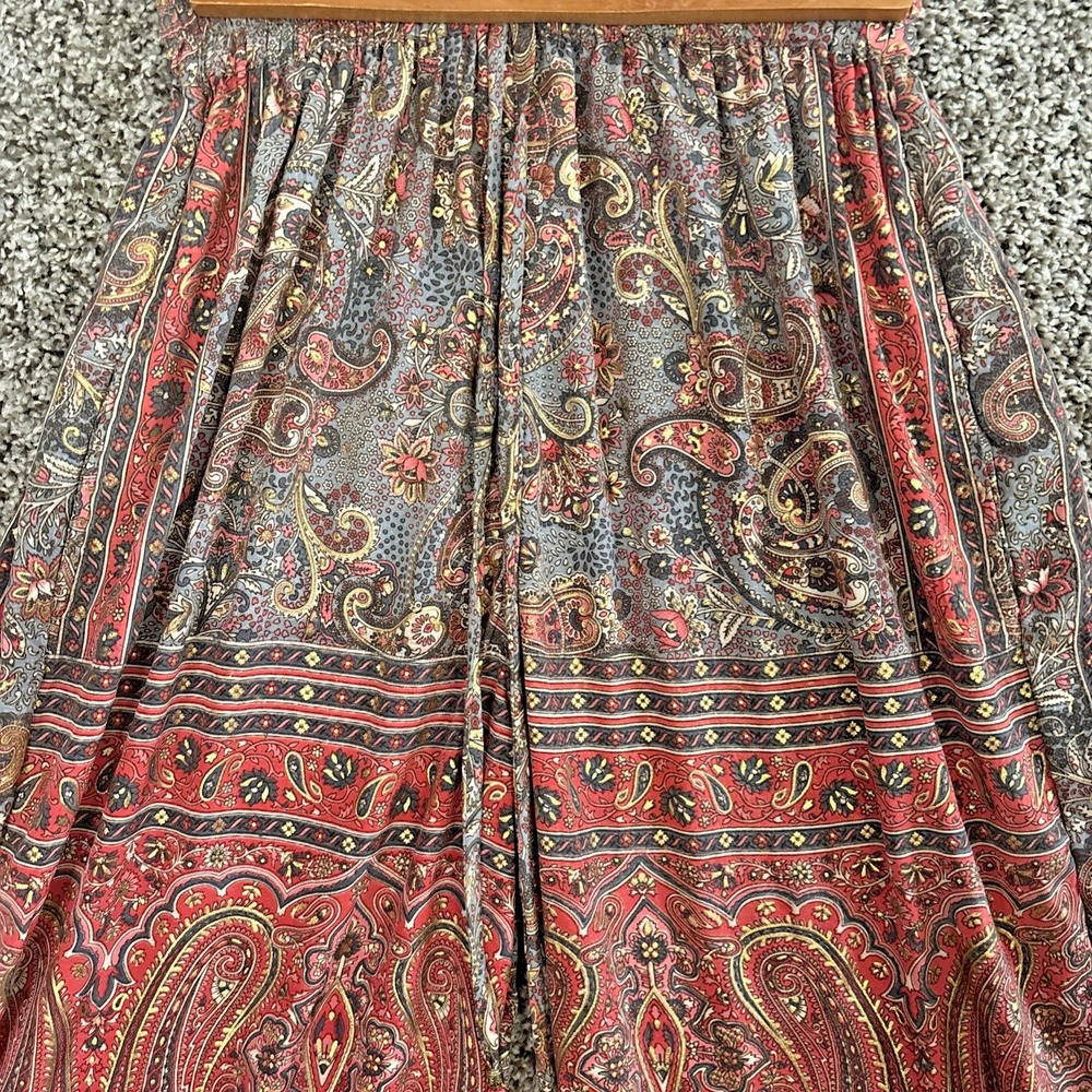 Cienna Pants Women S Silk Poly Blend Gold Red Floral Paisley Wide Leg Pants Boho - Picture 2 of 16